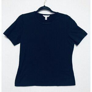 St John Womens Small Black Short Sleeve Blouse Embroidered Logo Sleeve